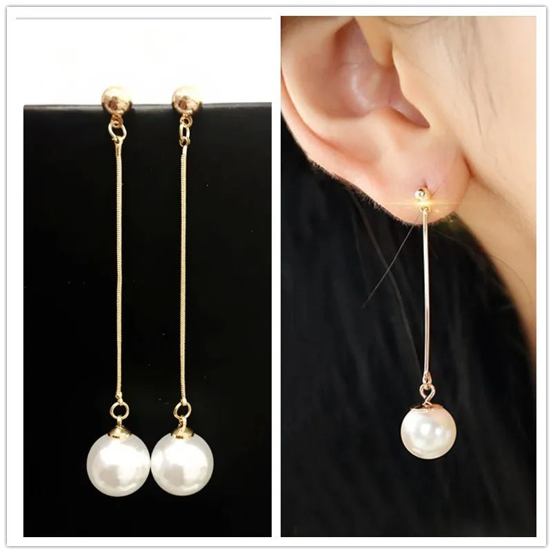 Long Tassel Pearl Drop Earrings