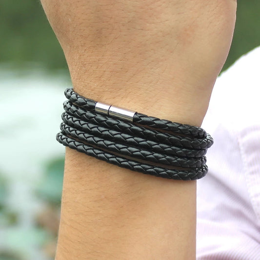 Black Retro Wrap Long Leather bracelet