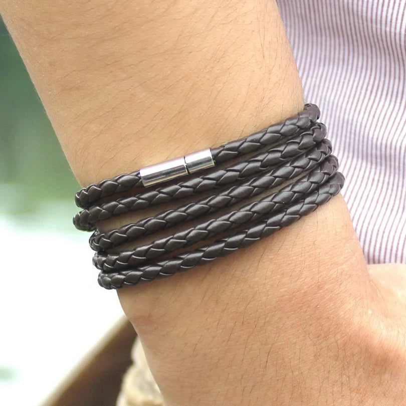 Black Retro Wrap Long Leather bracelet