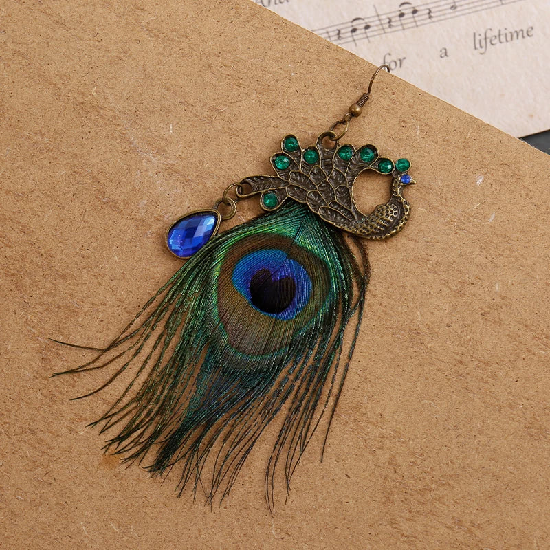 Boho Style Peacock Feather Earrings