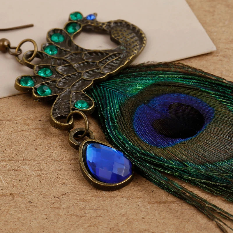 Boho Style Peacock Feather Earrings