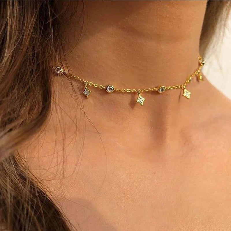 Dangle Star Drop Choker Necklaces