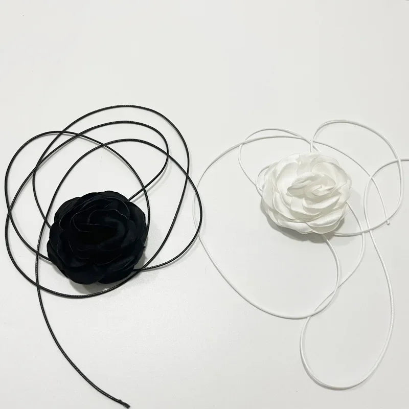 Handmade Fabric Camellia Flower Lace Necklace