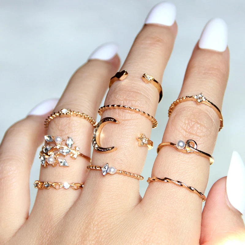 Bohemian Moon Star Rings