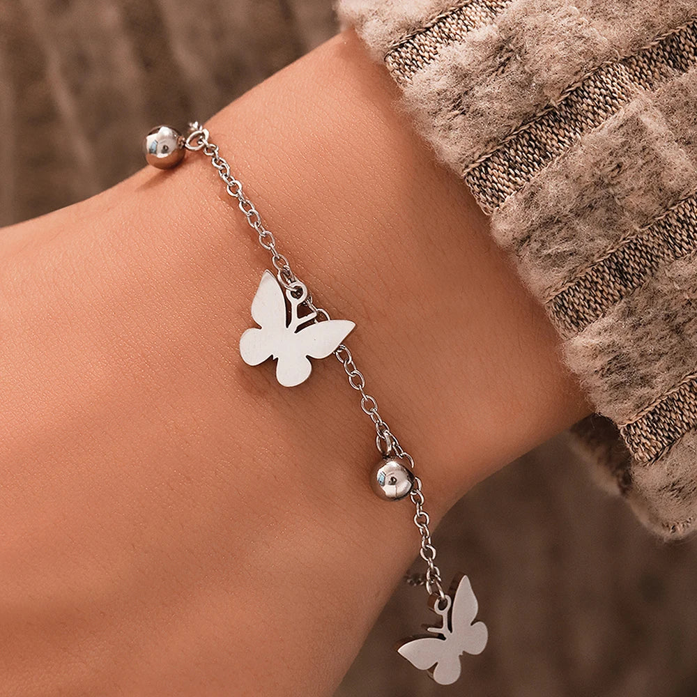 Minimalist Butterfly Bead Chain Bracelet