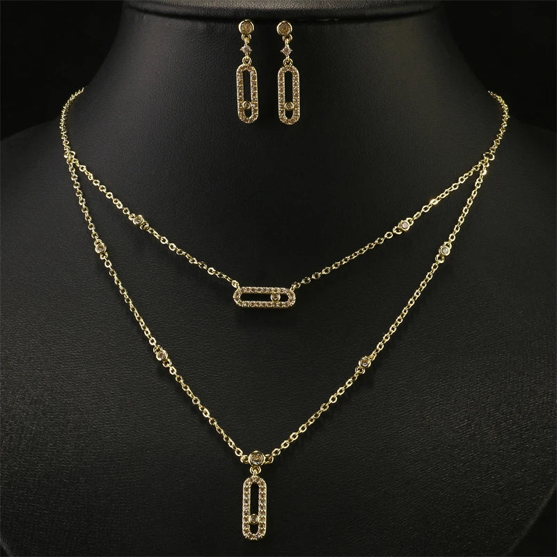 Zircon Double Layer Oval Pendant Jewelry Sets