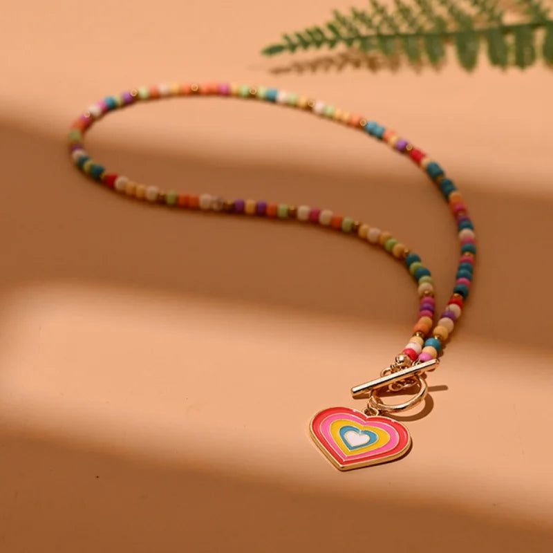 Colorful Stone Bead Evil Charm Choker Necklace