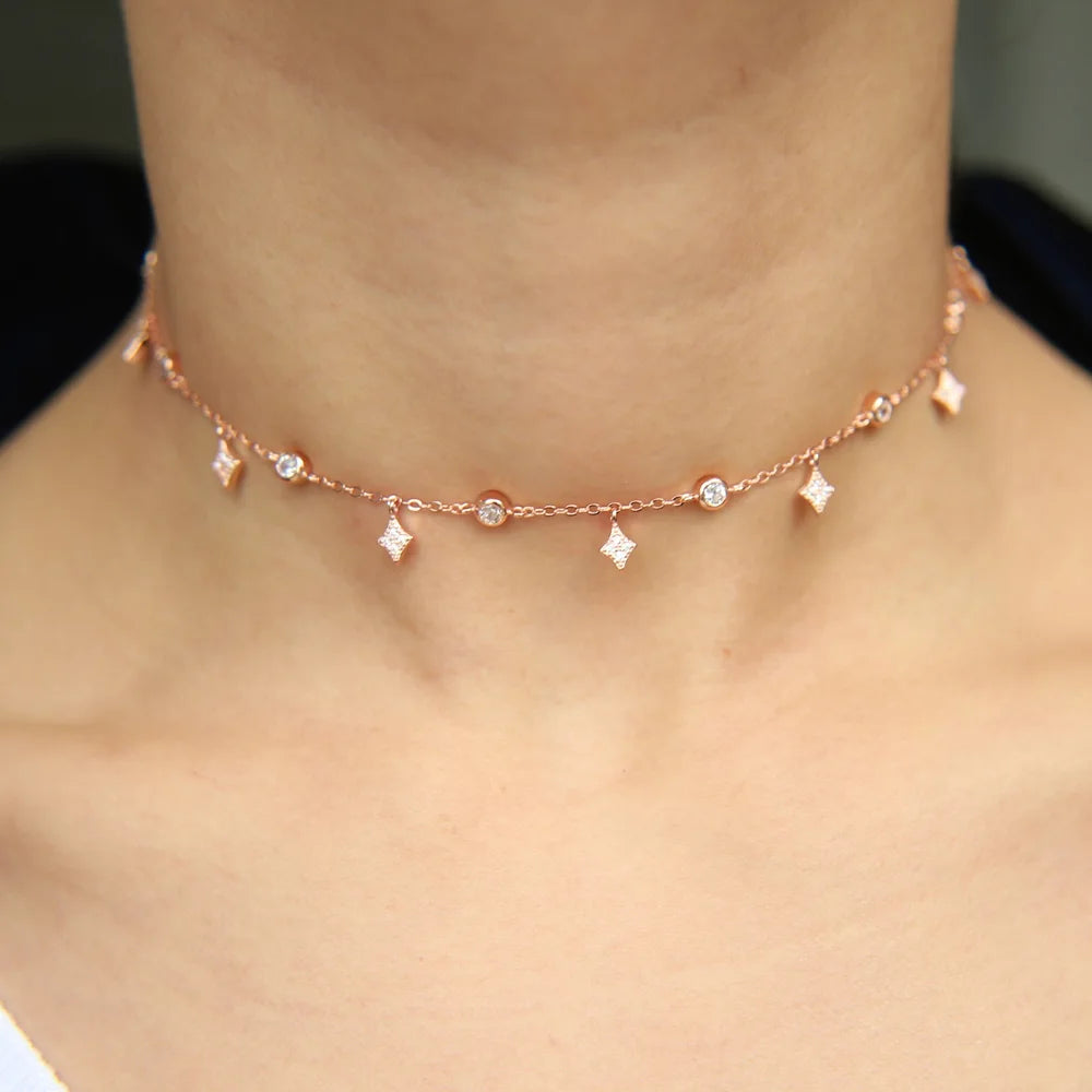 Dangle Star Drop Choker Necklaces