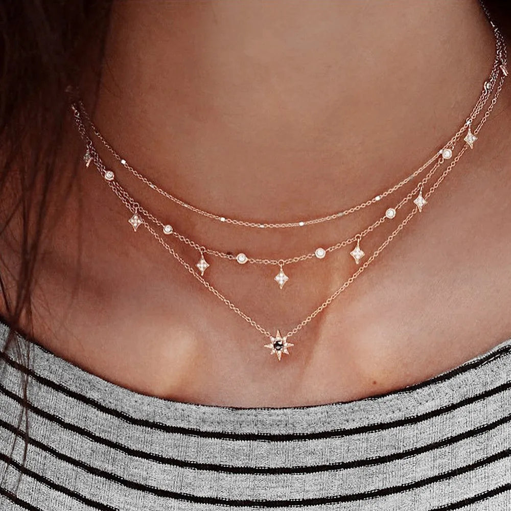 Dangle Star Drop Choker Necklaces