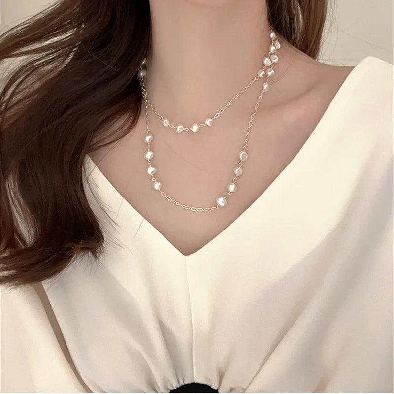 Exquisite Pearl Long Chain Necklace