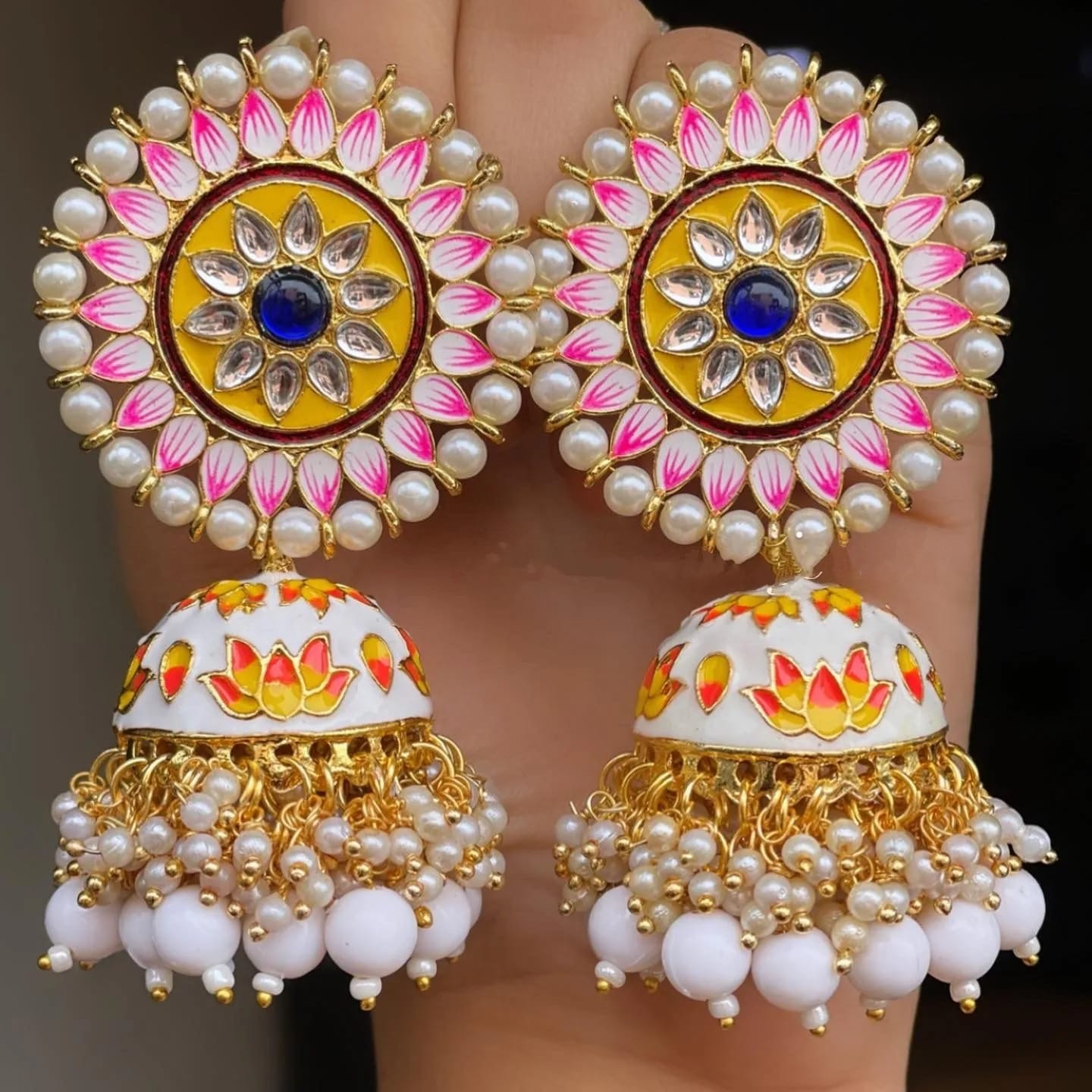 Kundan semi precious beads earrings