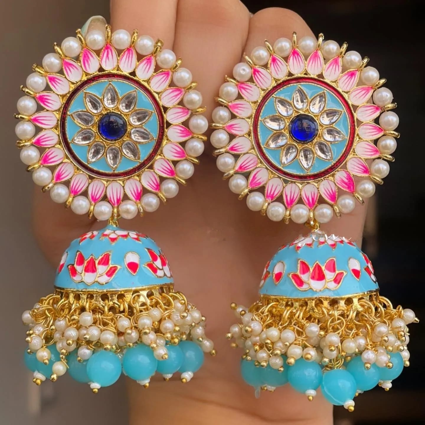 Kundan semi precious beads earrings