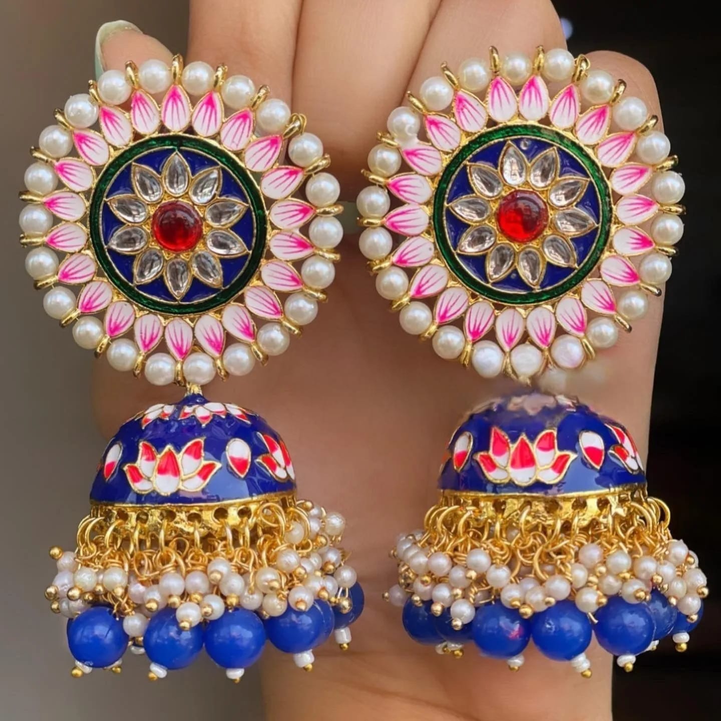 Kundan semi precious beads earrings