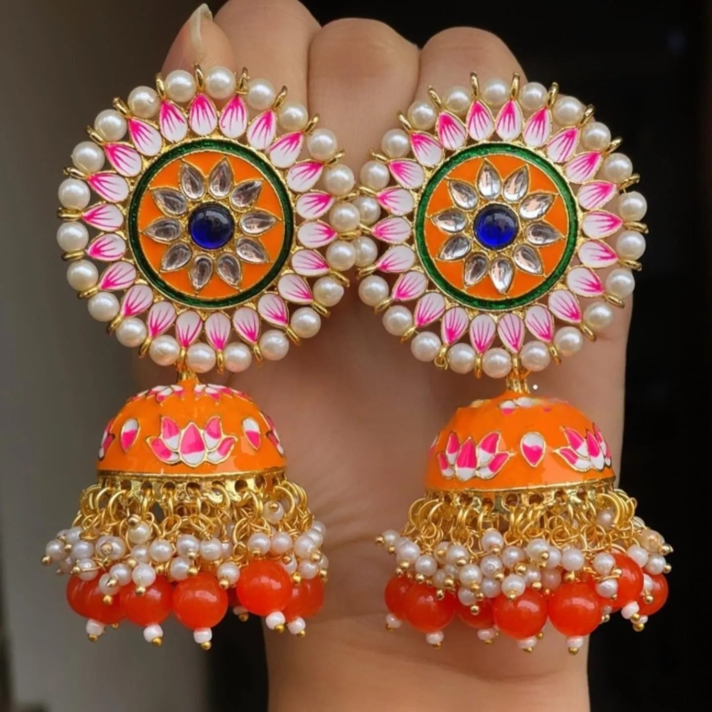 Kundan semi precious beads earrings