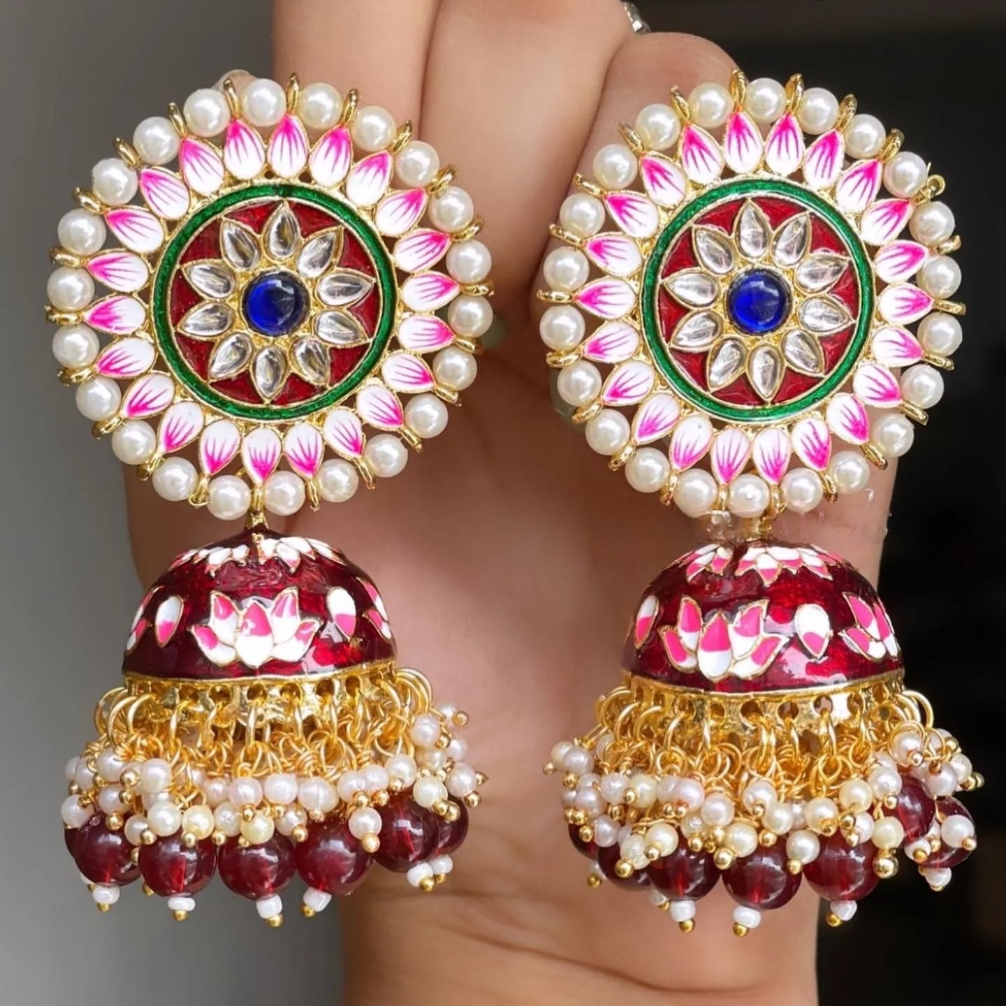 Kundan semi precious beads earrings