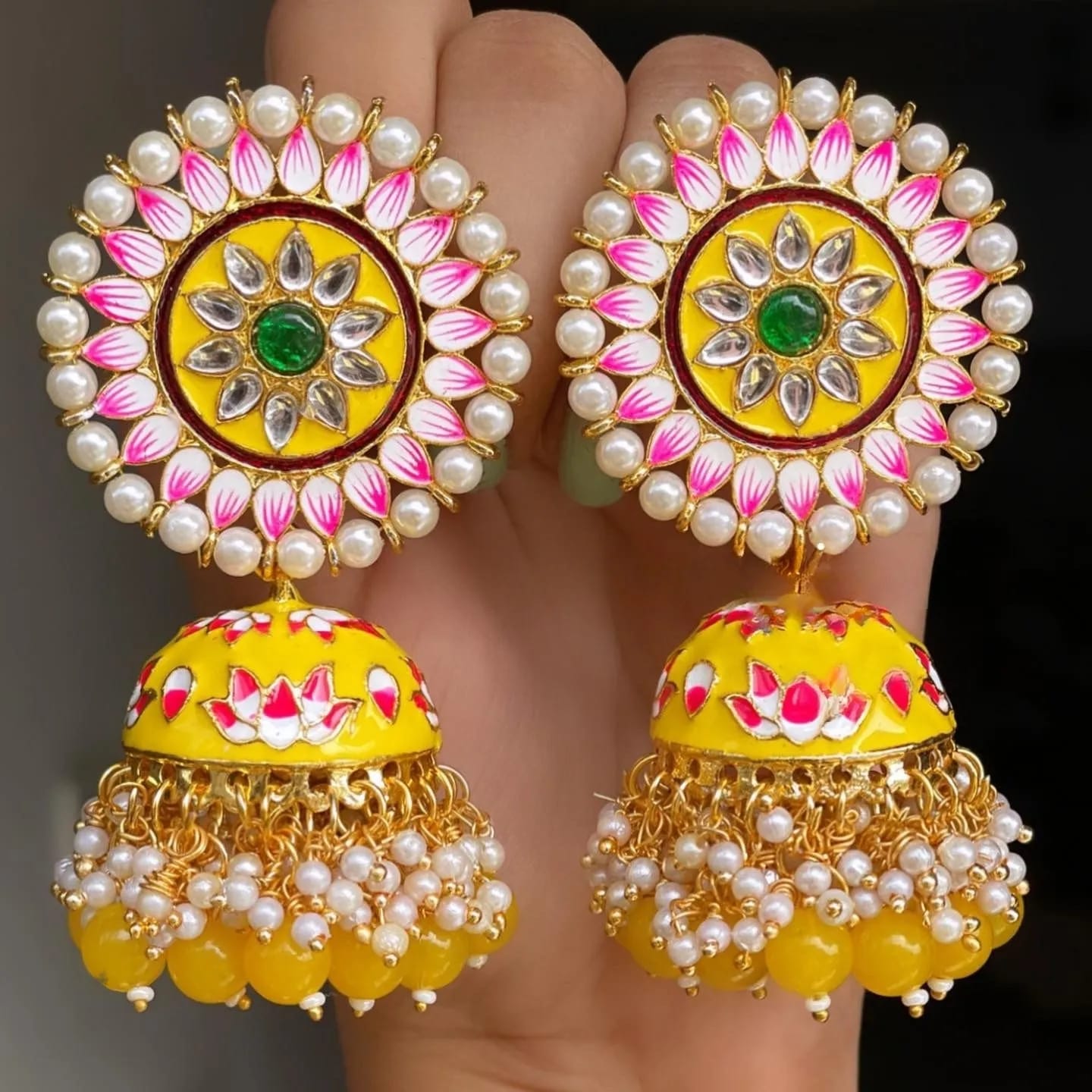 Kundan semi precious beads earrings