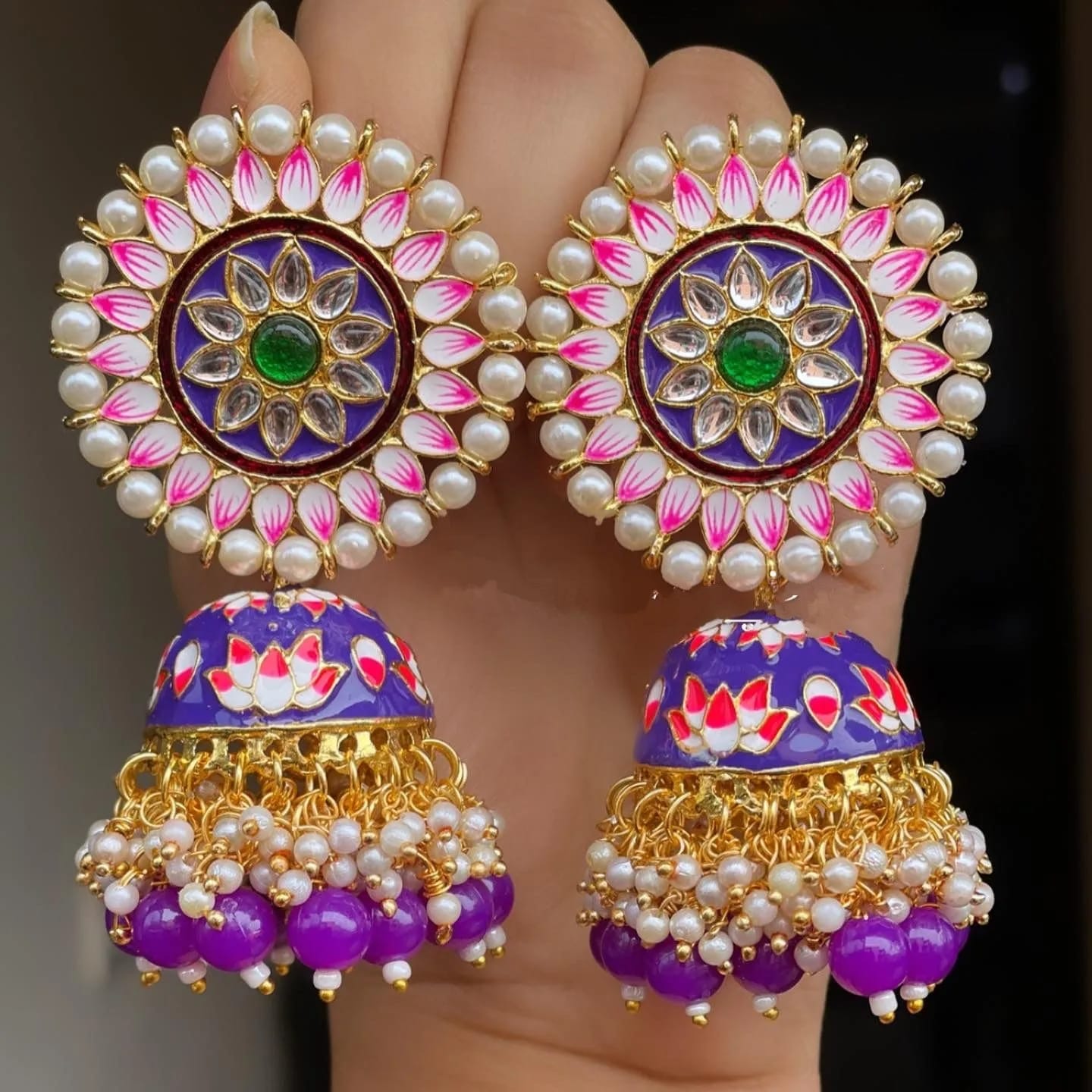 Kundan semi precious beads earrings